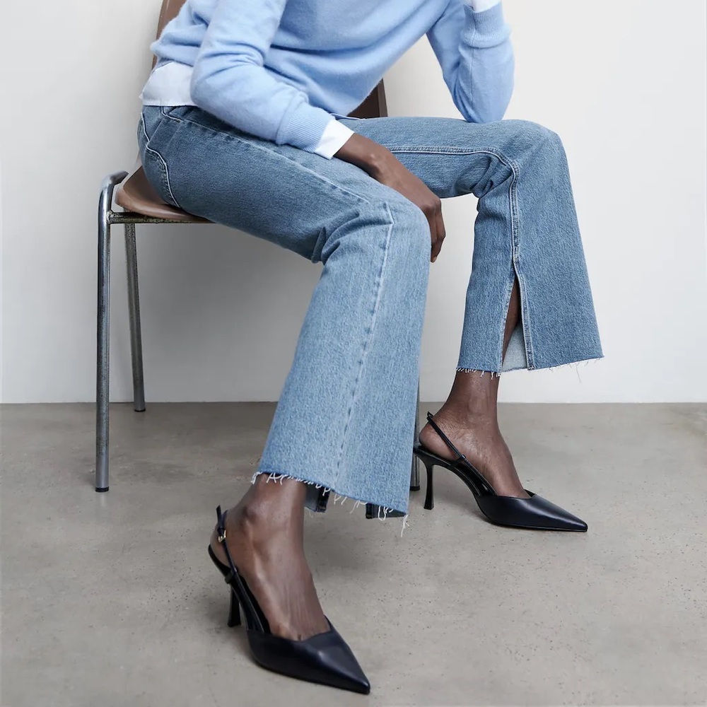 MANGO Mod-Rise Straight Leg Blue Jeans size 12